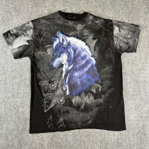 Buffalo Outdoors Mens Wolf All Over Print Graphic T-Shirt Black Blue Large